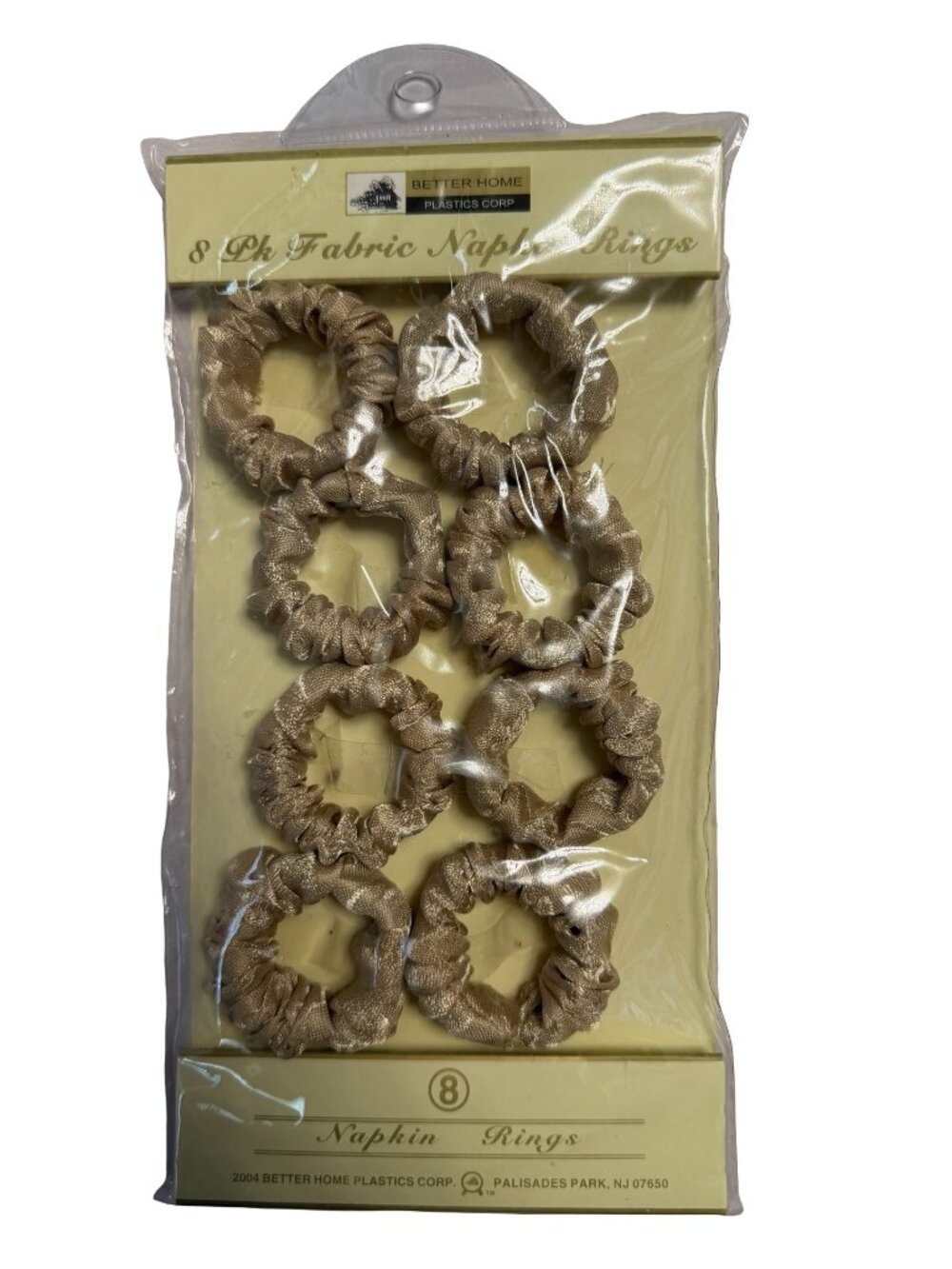 Better Home Plastics Fabric Damask Napkin Rings Set of 8 Champagne Gold
